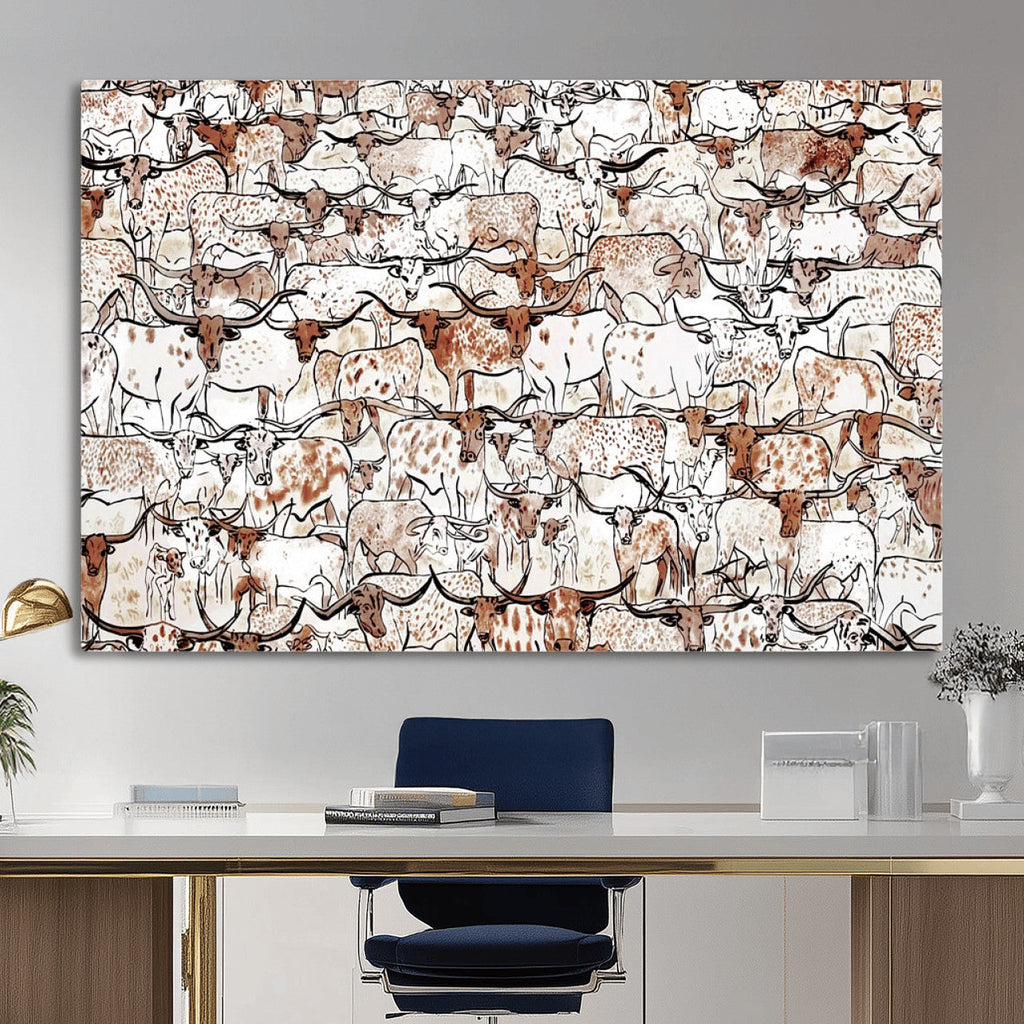 Abstract Longhorn Herd Wall Art Canvas Print