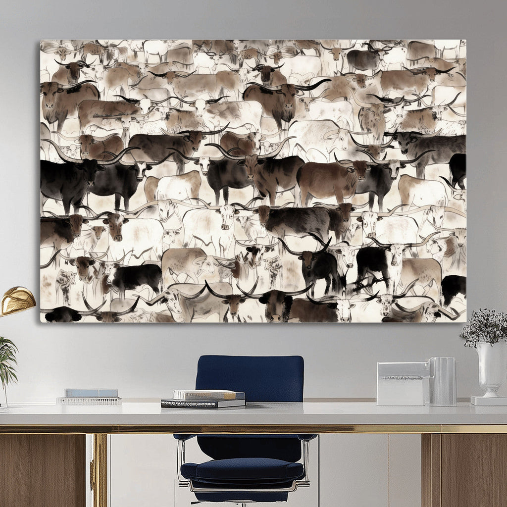 Abstract Texas Longhorn Print, Longhorn Herd Print
