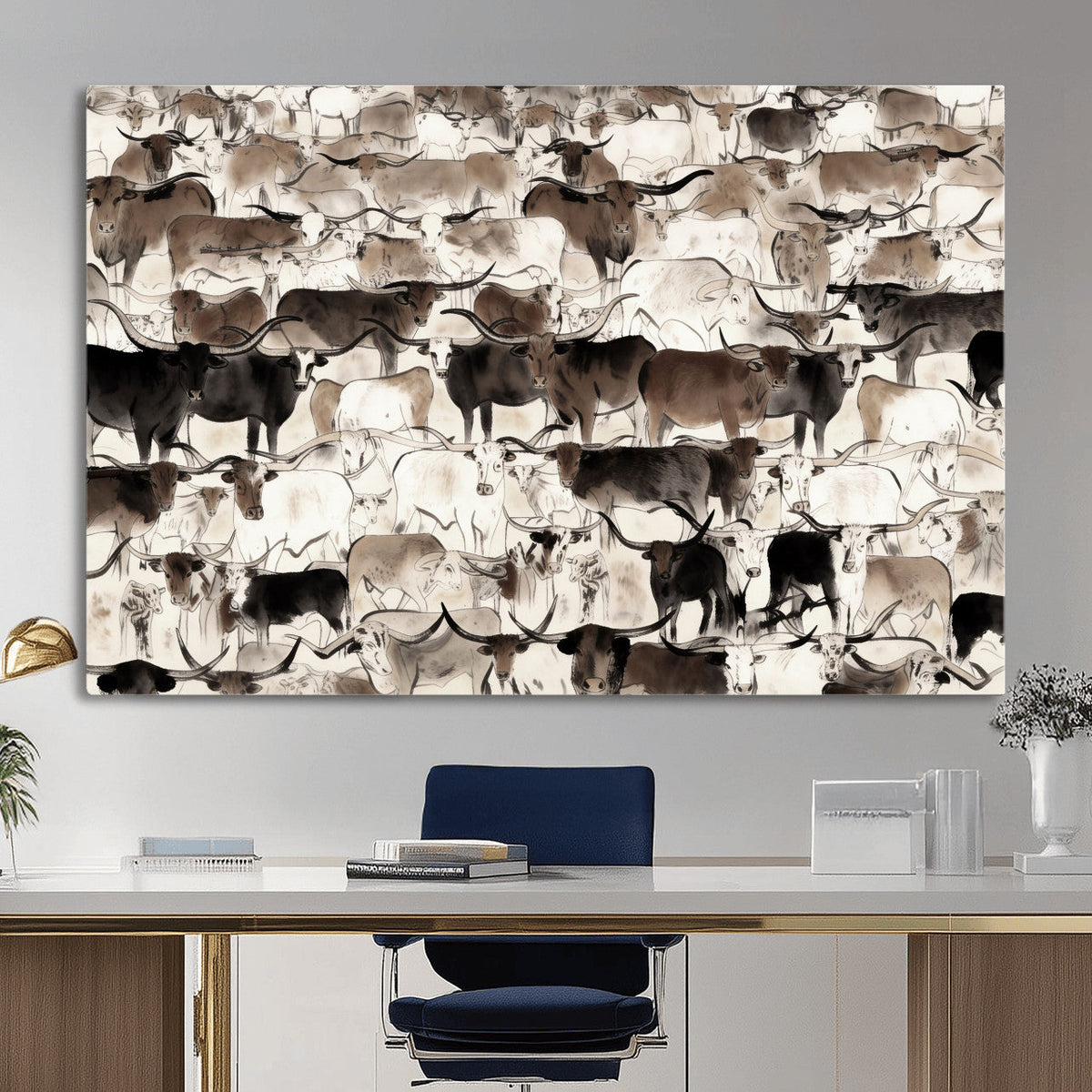 Abstract Texas Longhorn Print, Longhorn Herd Print