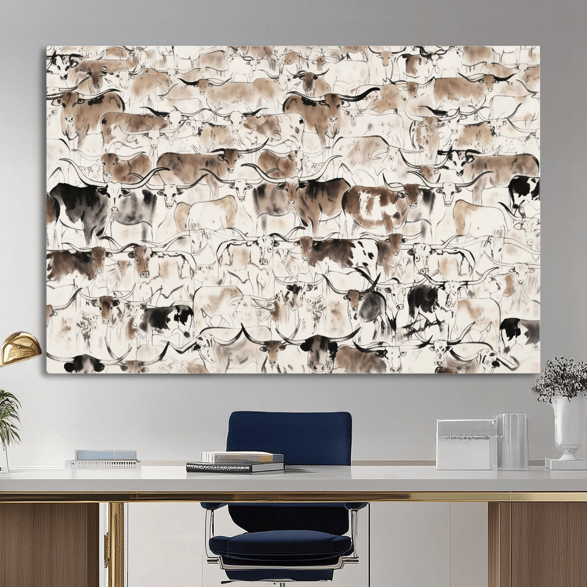 Abstract Texas Cow Canvas Print for Cabin and Western Home Decor