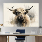 Abstract Highland Cow Wall Art Canvas Print, Rustic Farm Cattle Portrait