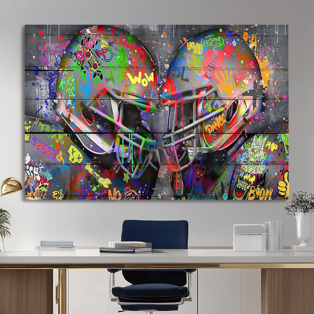 Graffiti Football Helmets Wall Art Canvas Print, Urban Street Art