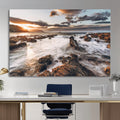 Rocky Coast Ocean Sunset Wall Art Canvas Print, Dramatic Seascape Nature Decor