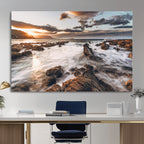 Rocky Coast Ocean Sunset Wall Art Canvas Print, Dramatic Seascape Nature Decor