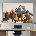 Layered Wooden Mountain Wall Art Canvas Print, Modern Rustic Forest and Pine Landscape