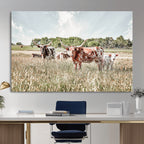 Texas Longhorn Cattle Wall Art Canvas Print, Western Ranch Landscape Decor