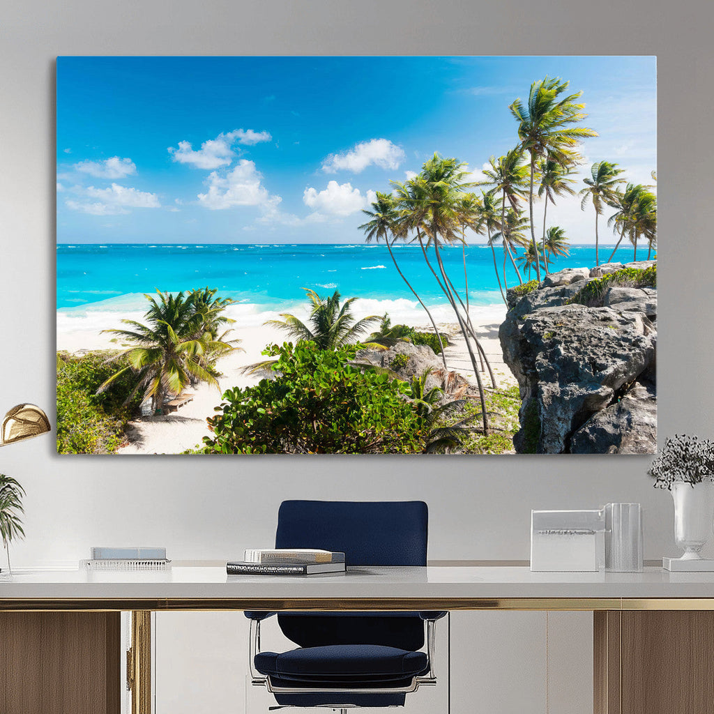Tropical Beach Wall Art Canvas Print, Palm Tree Ocean Landscape Photography