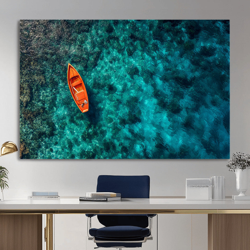 Turquoise Ocean Boat Wall Art Canvas Print