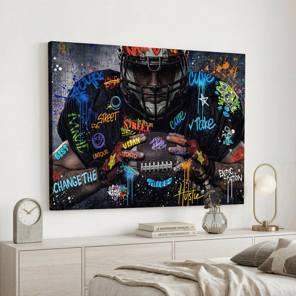 Graffiti American Football Player Street Art Wall Art Canvas Print