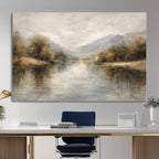 Neutral Abstract River Landscape Wall Art Canvas Print