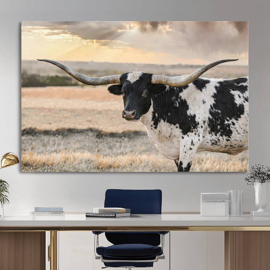 Texas Longhorn Bull Rustic Wall Art Canvas Print