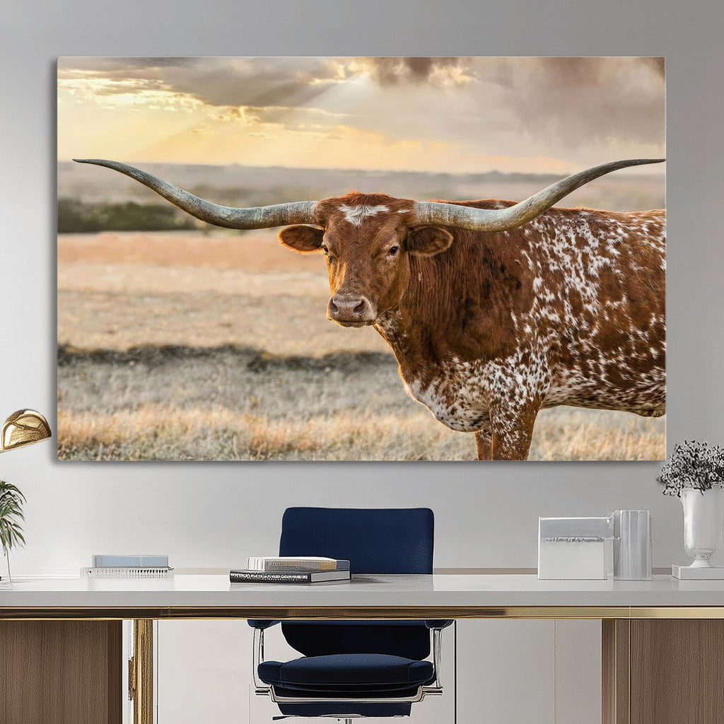 Texas Longhorn Wall Art Canvas Print, Western Ranch Bull Photography