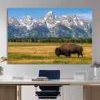 Bison in Mountain Landscape Wall Art Canvas Print, Western Decor
