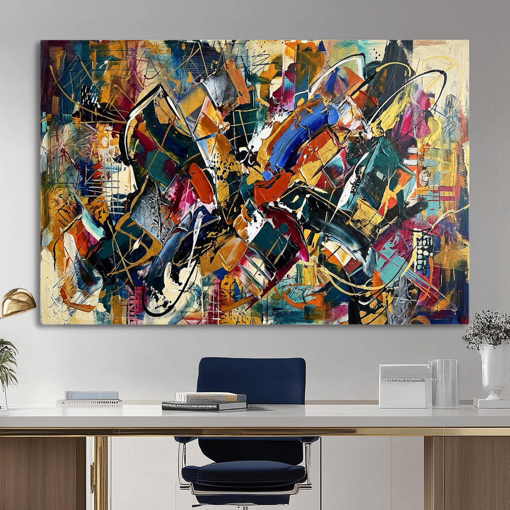 Geometric Abstract Wall Art Canvas Print, Orange Blue