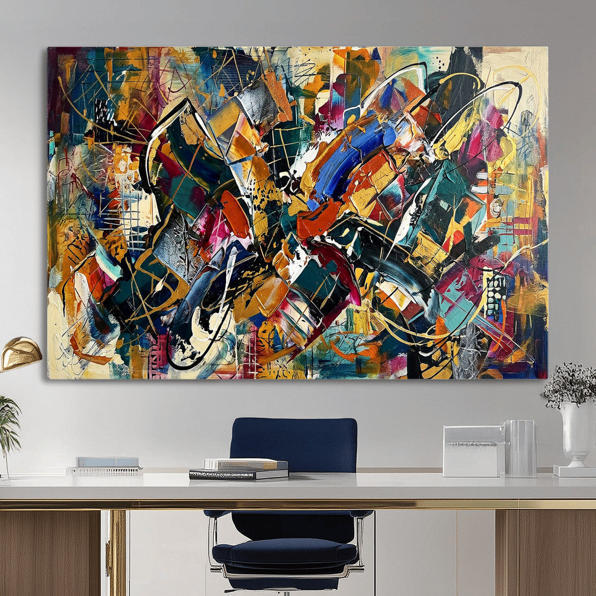 Geometric Abstract Wall Art Canvas Print, Orange Blue