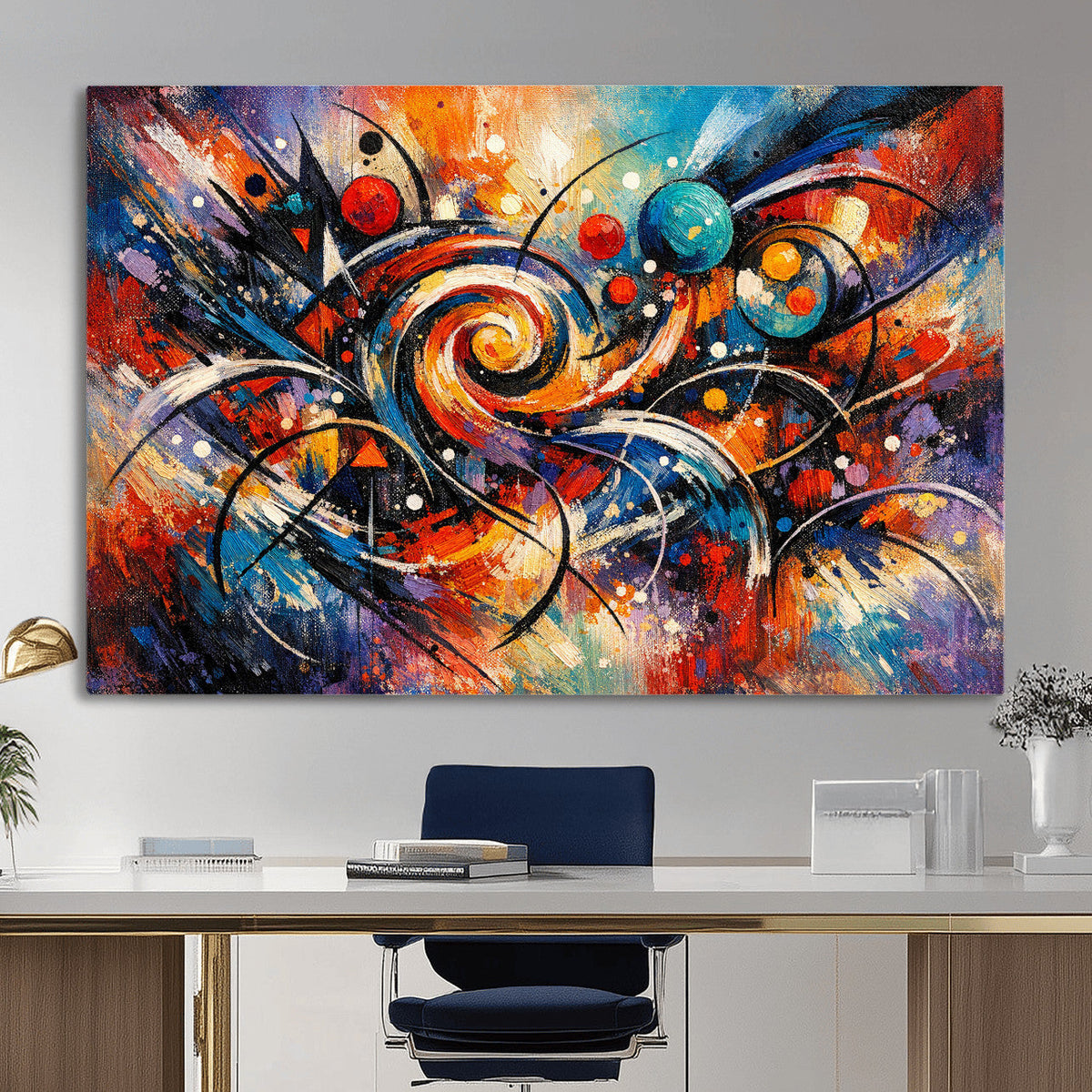 Geometric Abstract Wall Art Canvas Print, Orange Blue