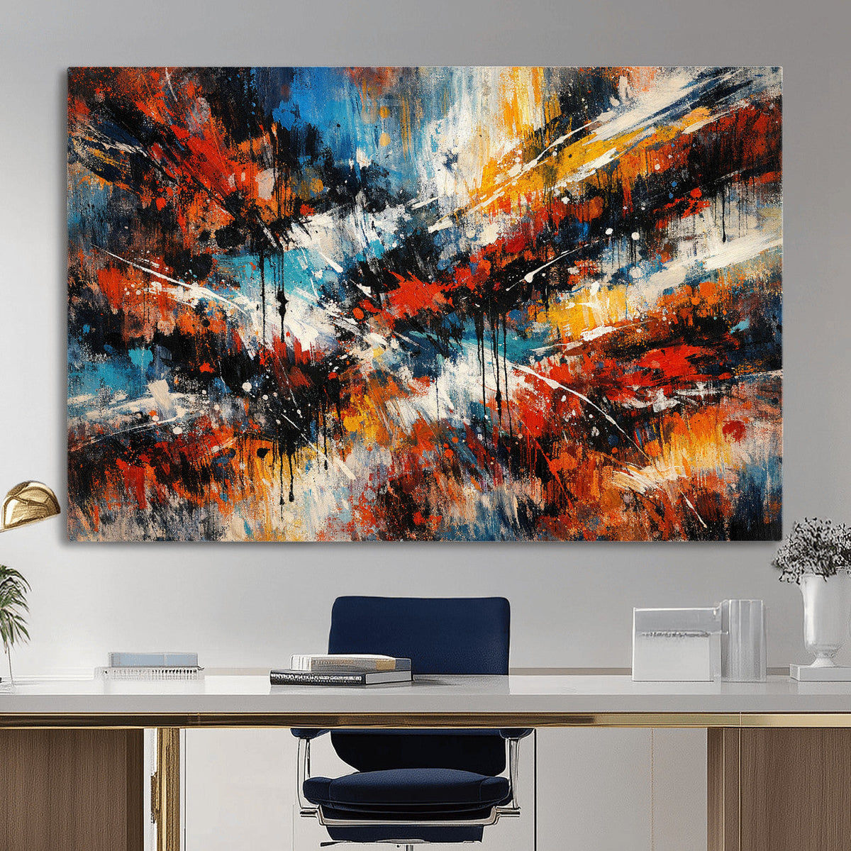 Lyrical Abstract Wall Art Canvas Print, Orange Blue Abstract