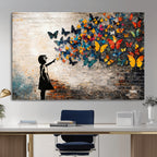 Banksy Graffiti Butterfly Girl Wall Art Canvas Print, Framed