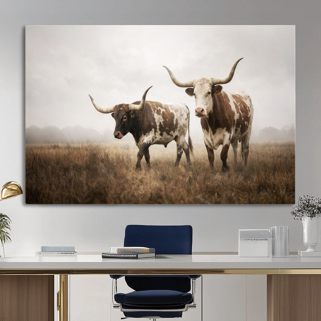 Texas Longhorn Canvas Wall Art Western Bull Desert, Rustic Farmhouse Wall Decor
