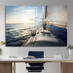 Sailboat Wall Art Canvas Print, Ocean Sunset Sailing Framed Artwork