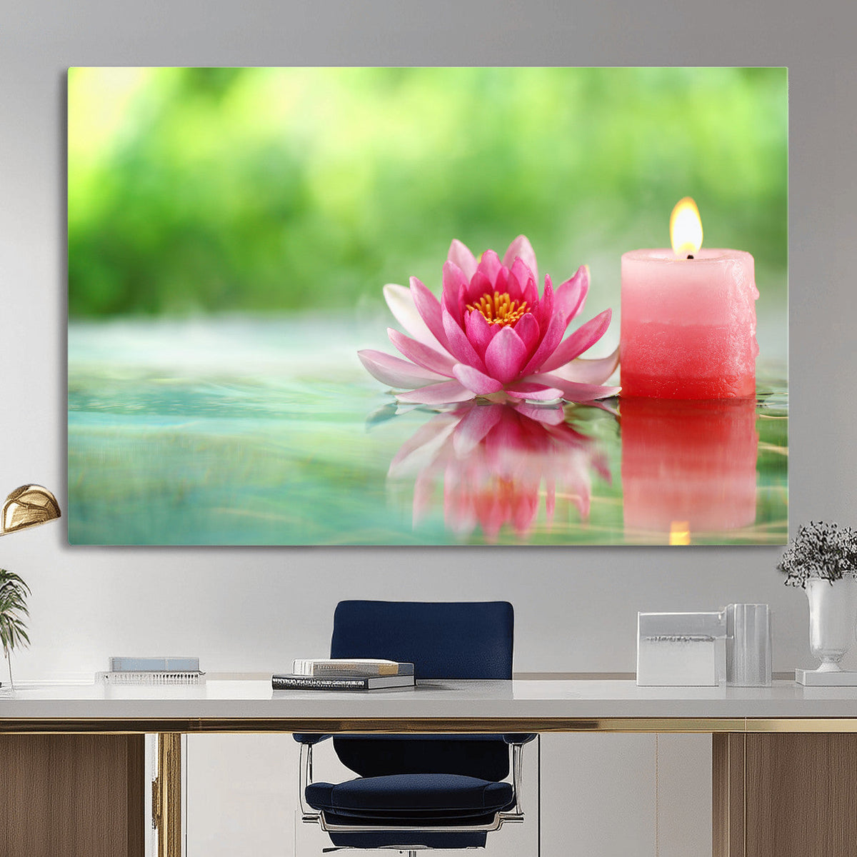 Zen Lotus Candle Canvas Wall Art, Pink Spa Meditation Decor