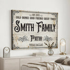 Custom Family Patio Sign Canvas, Personalized Rustic Backyard Decor