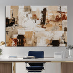 Blue Teal Abstract Canvas Wall Art, Modern Brushstroke Style Print, Navy Orange Contemporary Decor
