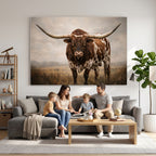 Texas Longhorn Wall Art Canvas Print | Brown Horned Bull Rustic Western Decor