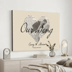 Lyrics Heart Canvas Print, Personalized Song Lyrics and Photo Wall Art