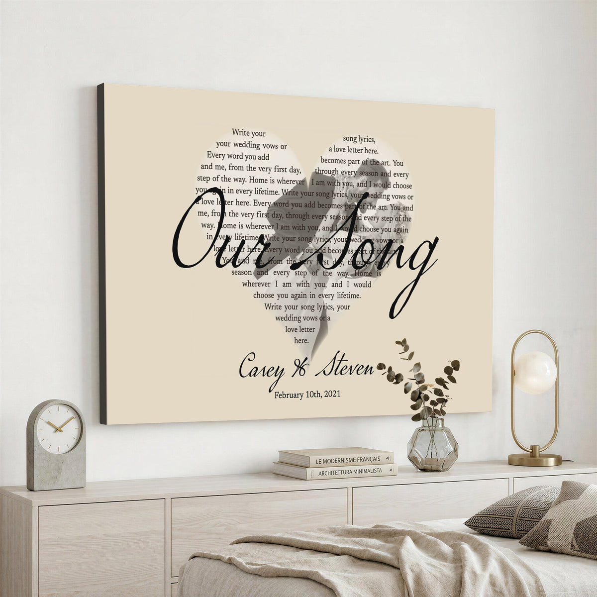 Lyrics Heart Canvas Print, Personalized Song Lyrics and Photo Wall Art