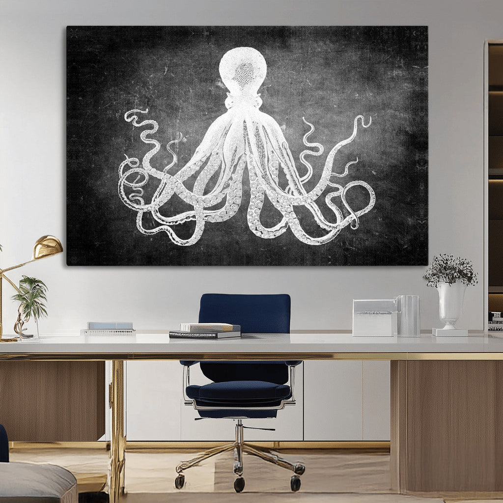 Black White Octopus Wall Art Canvas Print