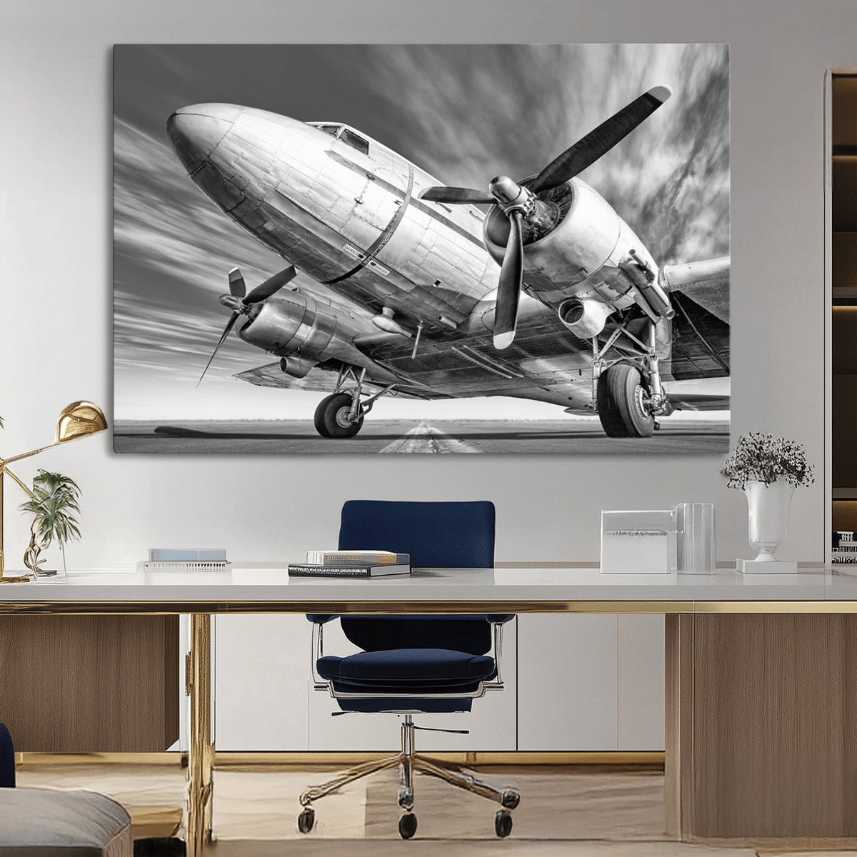 Vintage Airplane on Runway Canvas Print