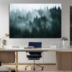 Misty Forest Wall Art | Serene Green Landscape Canvas Print