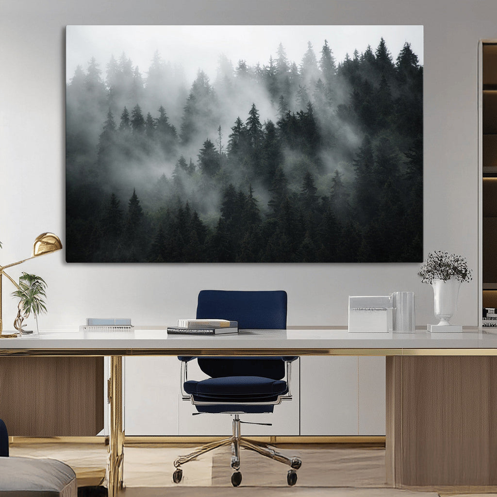 Foggy Forest Wall Art Canvas Print | 3 Panel Large Misty Landscape