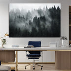Foggy Forest Wall Art Canvas Print | 3 Panel Large Misty Landscape