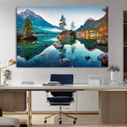 Crystal Clear Lake Wall Art | Mountains Wall Art Canvas | 3 Panel Landscape
