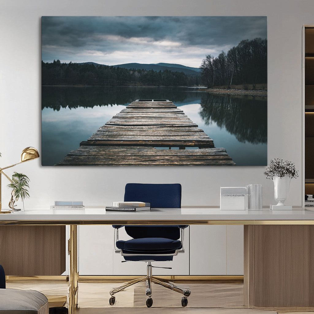Wooden Bridge Near Lake Wall Art Canvas Print