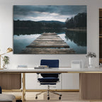 Wooden Bridge Near Lake Wall Art Canvas Print