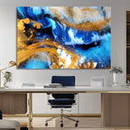 Blue Orange Marble Fluid Effect Canvas Wall Art Print