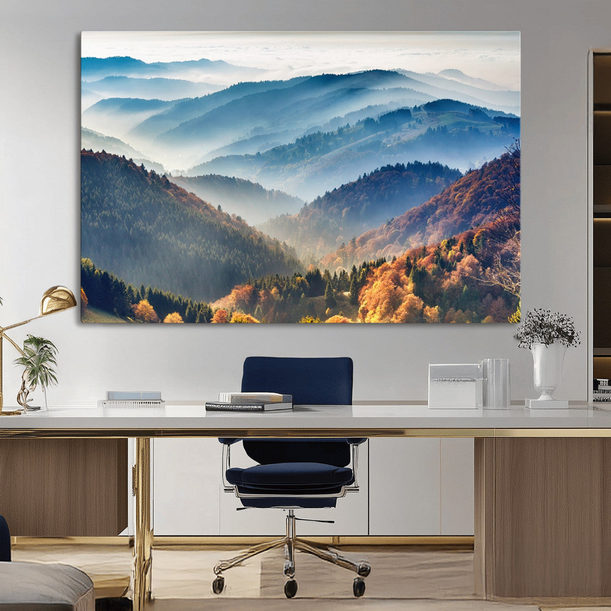 Misty Mountain Sunrise Triptych Canvas Print | Autumn Landscape Wall Art