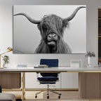 Texas Cow Wall Art Canvas, Texas Longhorn Cattle Canvas Print