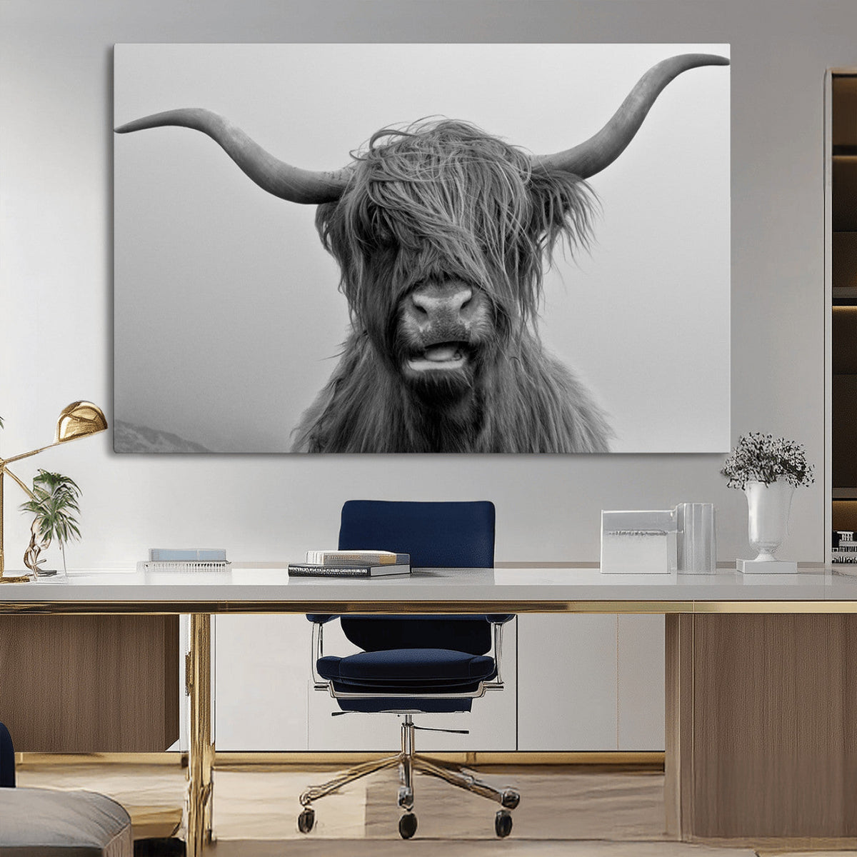 Texas Cow Wall Art Canvas, Texas Longhorn Cattle Canvas Print