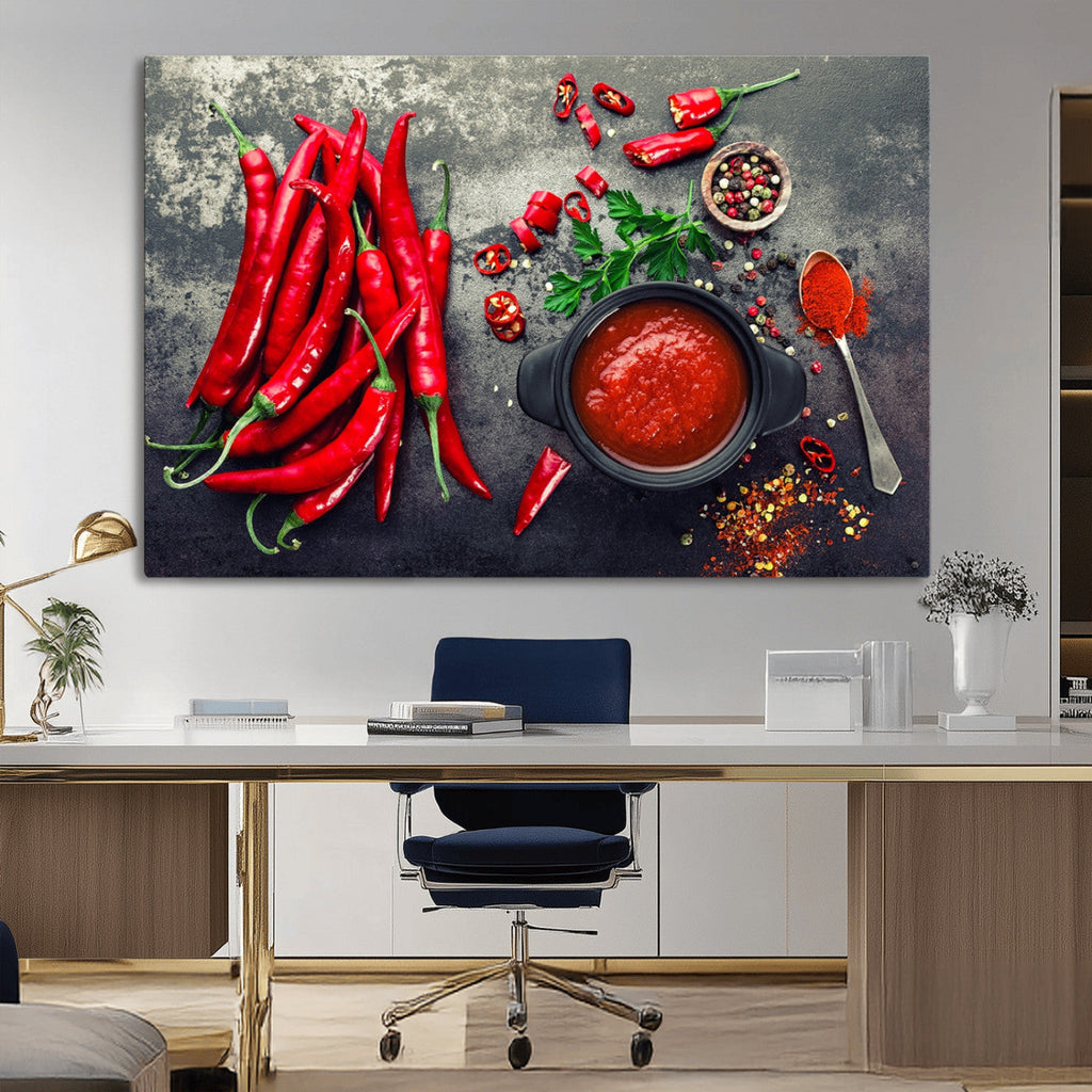 Red Chili Peppers Wall Art Kitchen Artwork Canvas Print