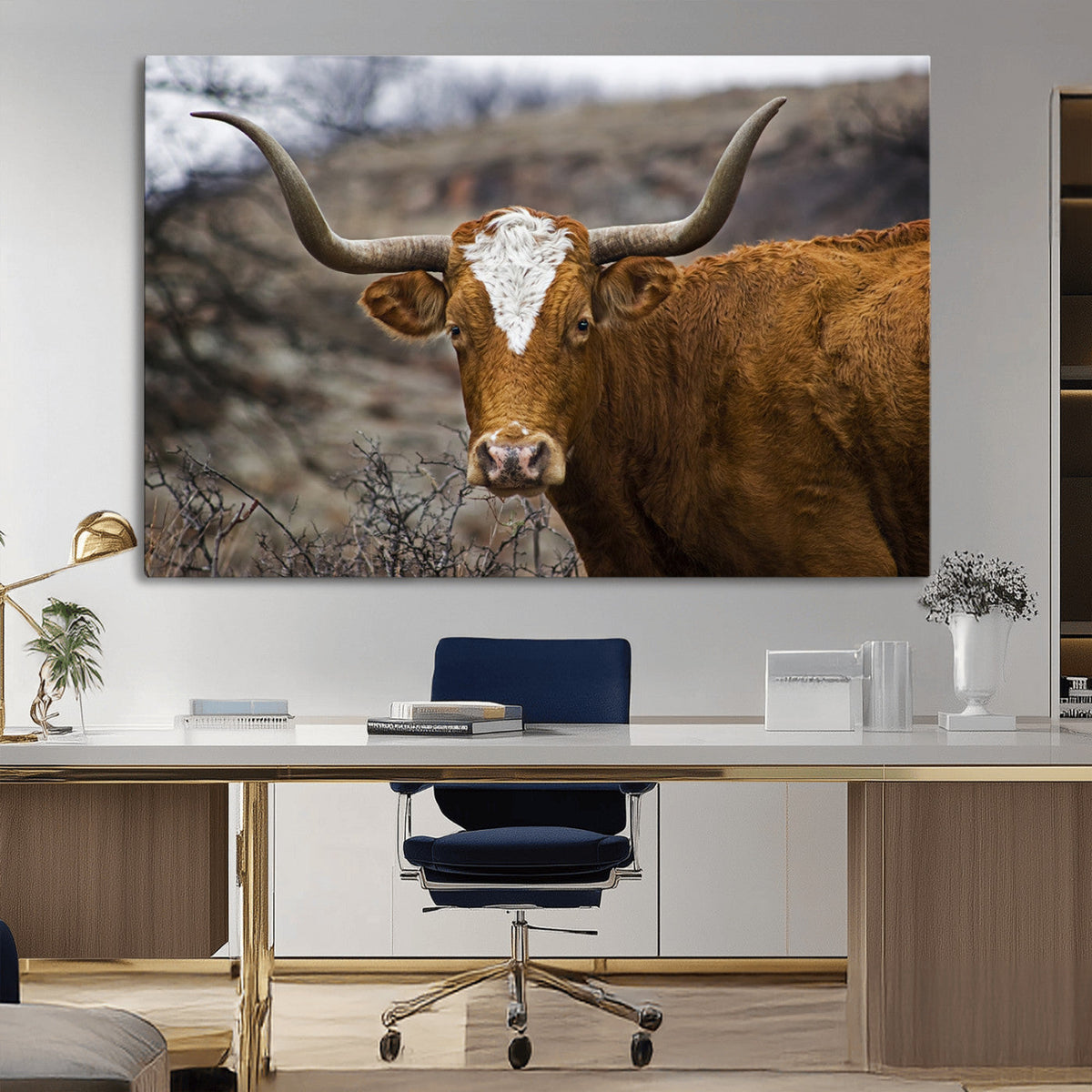 Framed Big Cow Animal Wall Art Canvas Print