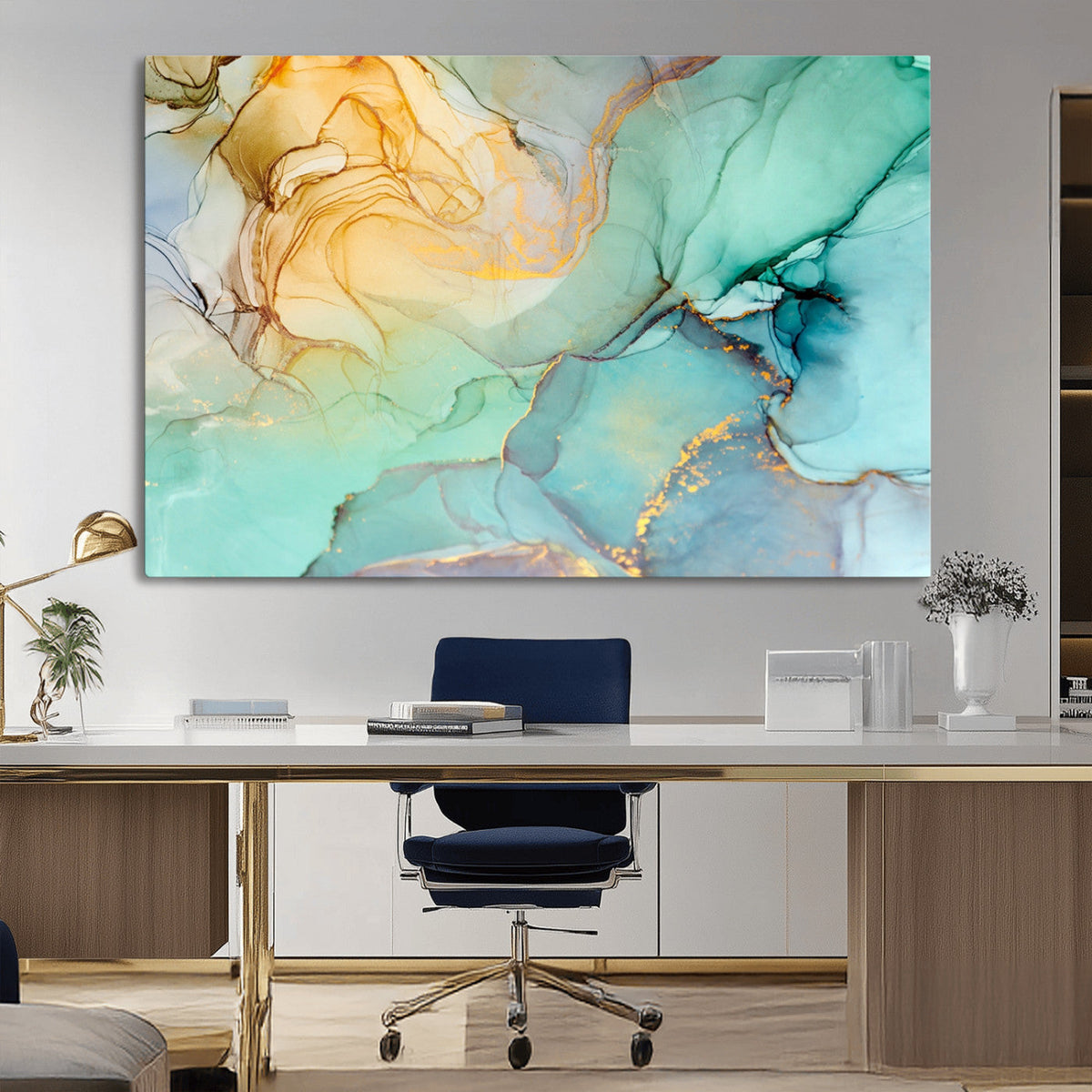 Green Marble Fluid Effect Abstract Canvas Wall Art Print