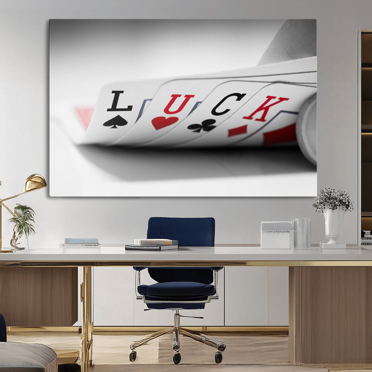 Framed Lucky Poker Cards Canvas | Modern Triptych Wall Art for Game Rooms