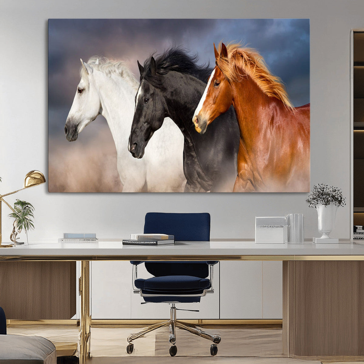 Animal Wall Art Three Horses Farmhouse Art Canvas Print