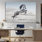 Prancing Horse Desert Large Wall Art Canvas Print, Majestic Horse Animal Artwork