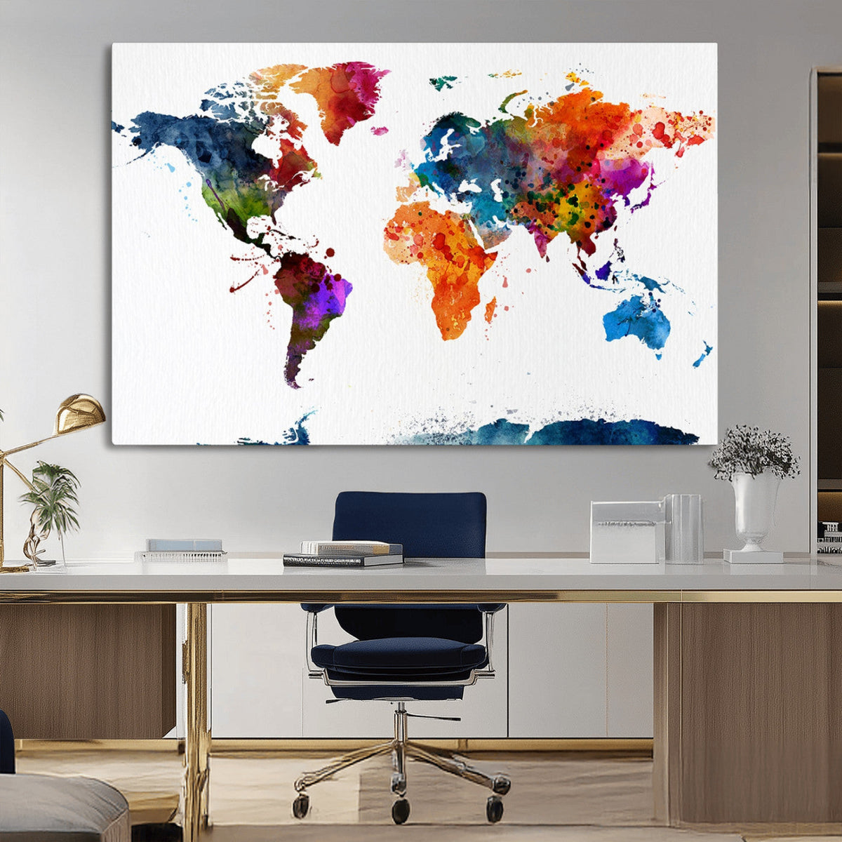 Bold Colorful World Map Canvas Print | Detailed Map of the World Wall Art