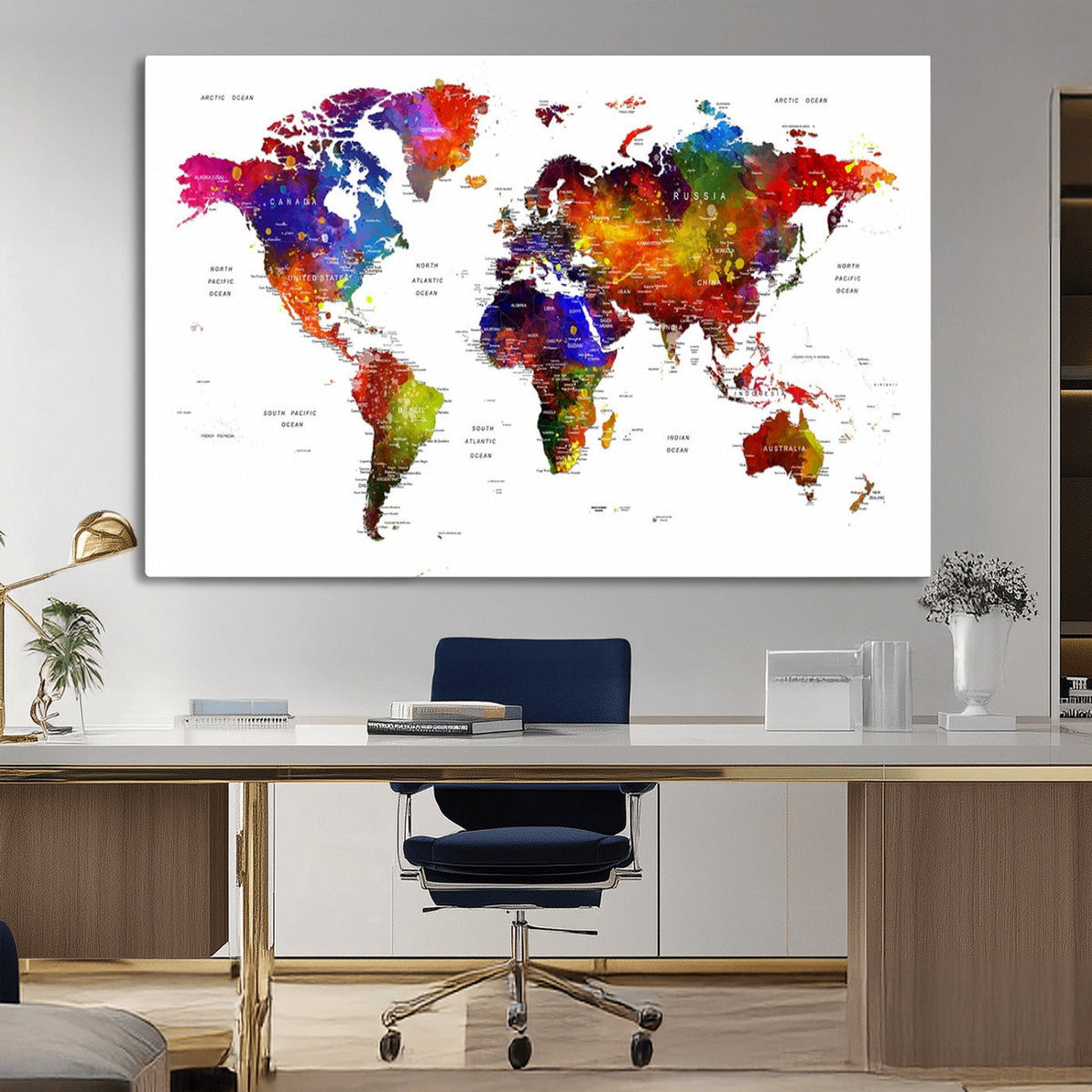 World Map Canvas Print | Detailed Map of the World Wall Art